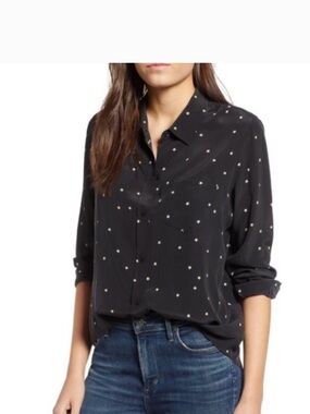 Rails black star print Kate twinkle  Silk Button Down Shirt top size Medium